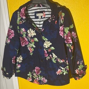 Appleseed's Navy Floral Jacket with Pink and Cream Accents